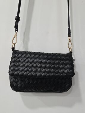 Woven Crossbody Bag in Black with Gold Accents